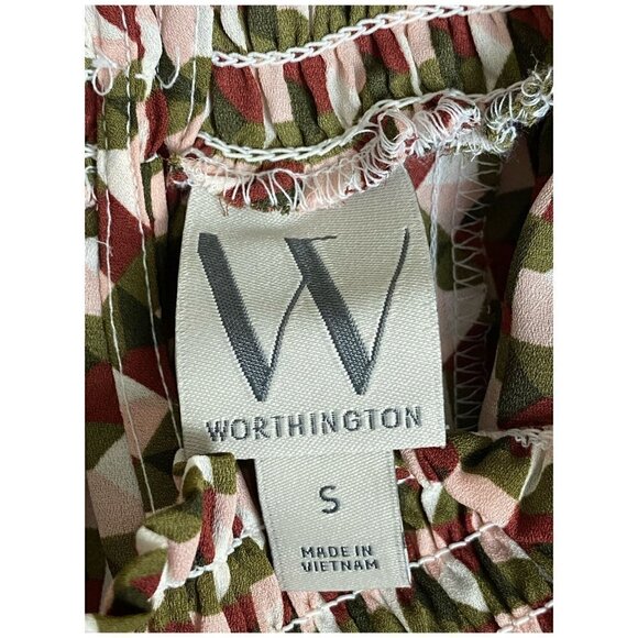 NWT Worthington Blouse Boho Chic Trendy Shirred High Neck Balloon Ruffle LS S m - Picture 4 of 9